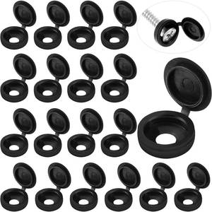 lot 18437 image: Hotop 100 Pieces Hinged Screw Cover Caps Plastic Shutter Fold Screw Snap Covers Washer Flip Tops(Medium,Black)