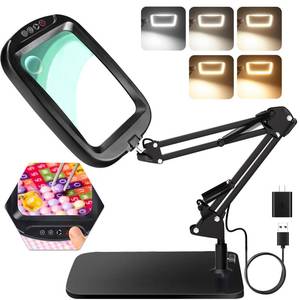 lot 19000 image: 10X 30X Extra Large Magnifying Glass with Light and Stand,7-inch Lighted Magnifier,5 Color Modes Stepless Dimmable,Rectangle Hands-Free Magnifying Glass Desk Lamp for Reading Craft Hobby Close Work LB