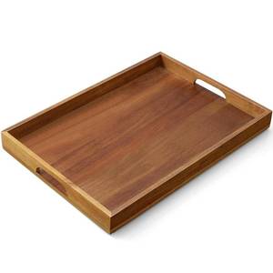 lot 19006 image: GCWSTJK 17 Inch Acacia Wood Serving Tray with Handles, Large Wooden Tray for Ottoman, Breakfast in Bed, Coffee Table, Dinner, Perfect for Living Room Bedroom Entryway and Kitchen