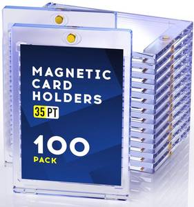 lot 19009 image: 100ct Magnetic Card Holder, 35pt One Touch Card Holder, U-V Protectors Hard Plastic for Trading Cards, Magnet Case, Sports, Game, Football, Baseball