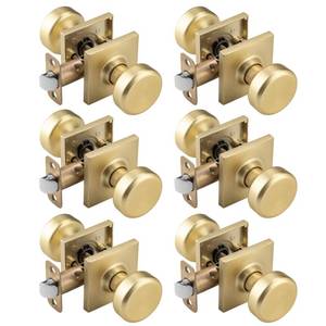 lot 19023 image: NCSEN 6 Pack Interior Door Knobs for Hall & Closet, Satin Brass Pismo Doorknob with Square Rosette