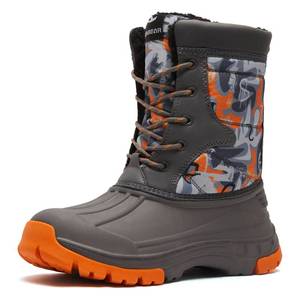 lot 19032 image: BODATU Boys Snow Boots Outdoor Waterproof Winter Kids Shoes OrangeGrey 7768, 4 Big Kid