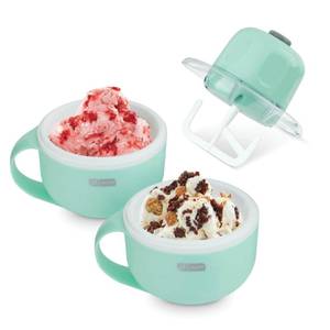 lot 19932 image: Dash My Mug Ice Cream Maker - Makes Single Serving of Gelato, Frozen Yogurt, Sorbet & More - Easy to Clean & Use - Aqua, 2 Bowls