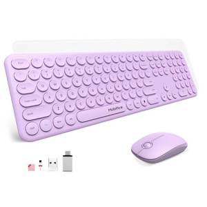 lot 19940 image: Mobifice Cute Wireless Keyboard and Mouse Combo Slim 2.4GHz USB Cordless Full Size Silent Retro Keyboard and Mouse Set for PC Computer,Laptop,Windows,Mac,Tablets��Upgraded Violet��