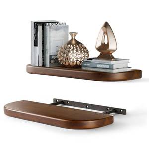lot 19944 image: BATODA Set of 2 17 Acacia Wood Floating Shelves Wall Mounted (Round Edge) �� Wooden Decorative Wall Bookshelf - Storage Shelf Organizer for Home - Black Brackets and Shelving Mounting Included(Walnut)