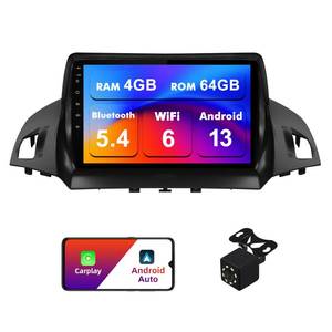 lot 19951 image: 464G Android 13 Double Din Car Stereo for Ford Escape 2013-2016 with 9 Inch Touchscreen Radio Built-in Wireless CarplayAndroid AutoGPSBluetoothFMAUX-inSteering Wheel ControlsBackup Camera (chipped plastic cover)