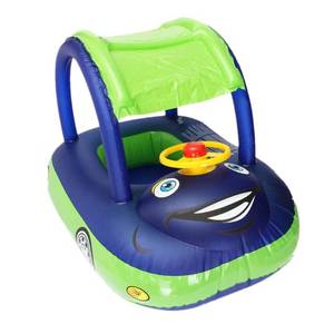 lot 19953 image: baby pool float with canopy Summer Steering Wheel Sunshade Swim Ring Car Inflatable toys infants Float Seat Boat for kids toddlers(Color blue)