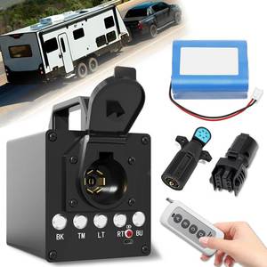lot 19955 image: Portable Trailer Light Tester Box, Wireless Remote Control Operation, with 12V 10Ah Battery and 7 Pin Trailer Plug, 7-Way Flat (spade) 345-Flat Pin Type, Testing Most Trailer Taillights (Black)