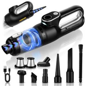 lot 19958 image: Car Vacuum Portable Cordless, 4-in-1 Mini Car Vacuum with 19500pa Suction & Air Duster, USB-C Charging, Smart Digital Display, Handheld Vacuum with LED Light, Multi Nozzles for Car, Home, Office, Pet