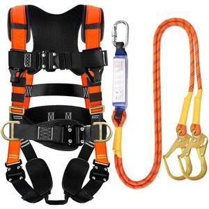 lot 19968 image: TRSMIMA Safety Harness Fall Protection - Roofing Harness Kit Men Full Body Construction Harness with Lanyard for Work Upgrade 4 Quick Buckles Orange