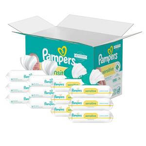 lot 19969 image: Pampers Sensitive Baby Wipes, Water Based, Hypoallergenic and Unscented, 12 Flip-Top Packs (900 Wipes Total) Packaging May Vary