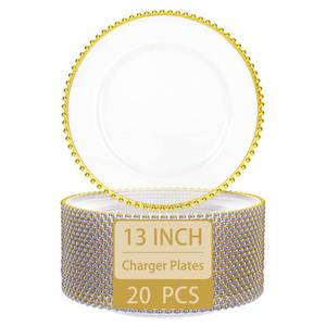 lot 19970 image: supernal 20pcs Clear Charger Plates,Gold Chargers Plates for Dinner,Beaded Plates 13 Inch Suitable For,Mothers Day,Easter Party and Birthday,Wedding
