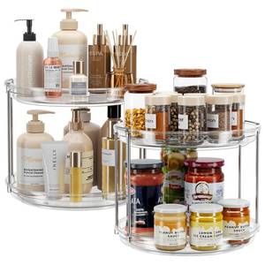 lot 19972 image: LAMU 2 Pack 2 Tier Lazy Susan Turntable Organizer 9.25 Rotating Spice Rack Organization for Cabinet, Kitchen, Pantry, Countertop, Bathroom, Vanity, Medicine Cabinet Organizer, Clear