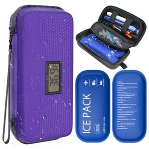 lot 19978 image: Insulin Cooler Travel Case TSA Approved Diabetic Medicine Cooling Bag with Digital Temperature Display, 2 Ice Pack