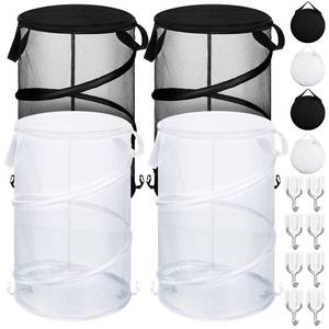 lot 20011 image: 4 Set Pop up Laundry Hamper with Lid Mesh Collapsible Laundry Baskets with Handles Round Foldable Pop up Hamper with Sticky Hooks for Dirty Clothes Storage Room Organizer Travel Room Dorm White, Black
