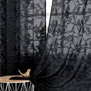 lot 20018 image: OVZME Extra Long Black Sheer Curtains 96 Inches Long 2 Panels Set, Elegant Soft Airy Voile Semi Sheer Curtains for Living Room, Textured Leaf Bird Jacquard Window Drapes for Sliding Door, 2x38Wx96L
