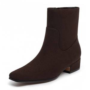 lot 20020 image: Athlefit Womens Brown Chunky Low Heel Ankle Boots Fashion Suede Square Toe Side Zipper Short Booties Size 9.5