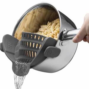 lot 20039 image: Kitchen Gizmo Snap N Strain - Silicone Pasta Strainer Clip-On for Pots and Pans - Heat Resistant Colander for Vegetables and Noodles - Kitchen Gadgets for Cooking - Space-Saving Design - Gray