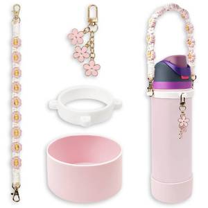 lot 20041 image: Silicone Boot Set for Owala Water Bottle 24 oz - Includes Water Bottle Handle Strap - Perfect Owala Accessories, Fits Owala Tumbler, Owala Free Sip, for Pink owala (Pink)