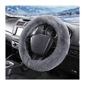 lot 20062 image: NYTKL Car Fuzzy Steering Wheel Cover, 15 inch Fluffy Soft Steering Wheel Protector for Winter Warm, Anti-Slip Fuzzy Plush Vehicle Wheel Wrap Cover Interior Decoration for Women Men (Gray)