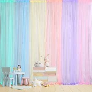 lot 20069 image: Tatuo Pastel Rainbow Backdrop Curtains Sheer Curtain Tulle Panels for Kid Unicorn Baby Birthday Party Window Classroom Decorations 6 Panels(354 Inch 30 Feet in Total Width,Bright Color)
