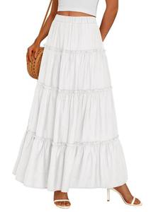 lot 20073 image: PRETTYGARDEN Boho Maxi Skirts for Women Trendy Summer 2026 Spring Long Flowy A Line Tiered Skirt Beach Vacation Clothes Dress (White,Medium)