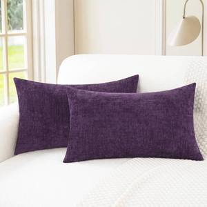 lot 20075 image: CaliTime Throw Pillow Covers Decorative 12 X 20 Inches Pack of 2 Cozy Chenille Cushion Cases for Couch Sofa Bed Living Room Home Plum Purple