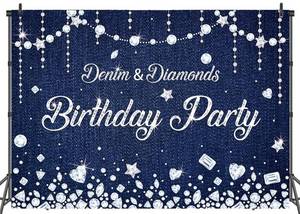 lot 20085 image: LTDKAEN Denim and Diamonds Birthday Party Backdrop Navy Blue Diamonds Happy Birthday Denim Photography Background Banner Party Decorations 8x6ft