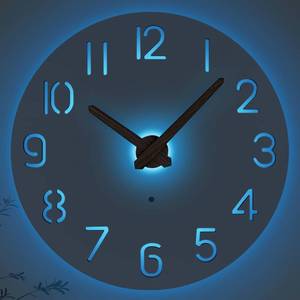 lot 20107 image: JoFomp LED Wooden Wall Clocks Battery Operated, 10 Inch Silent Wall Clock Glow in Dark, Sound Control Night Light Wall Clocks for Living Room Decor, Light Up Wall Clock for Bedroom, Hollow Design