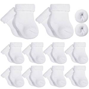lot 20128 image: Twistover 10 Pairs Preemie Baby Terry Cotton Turn Cuff Socks for Newborn Girls Boys - Nicu(White,Preemie)