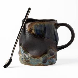 lot 20141 image: TaoTaojarvie Handmade Ceramic Coffee Mugs, 11oz, Handmade Pottery Mug with Handle, Hand-painting, Unique Uneven Surface Tea cups, Dishwasher and Microwave Safe (Coffee Color)(spoon not included)