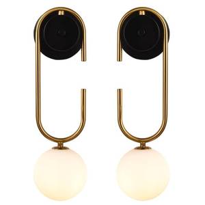 lot 1157 image: AMARTIZ Mid Century Gold Wall Sconce Set of 2 Modern C-Shape Linear Wall Light with Milk Glass Shade Wall Lamp for Bedside Dining Room Bathroom Living Room
