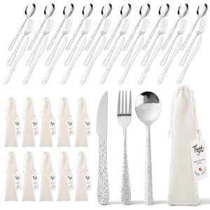 lot 1162 image: 10 Sets Stainless Steel Cutlery Gift Set �� Fork Spoon Knife in Velvet Pouch, Party Favors for Wedding, Baby Shower, Events, Holiday Gifts, Thank You Gifts for Guests, Elegant Tableware Bulk Set.