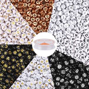 lot 2005 image: 1900Pcs 7 Colors Round Letter Beads 4�7mm Acrylic Alphabet Beads with 1 Roll Elastic String for Bracelet Necklace Jewelry Making Supplies