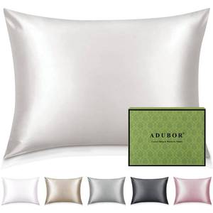 lot 2028 image: Adubor 100% Silk Pillowcase - Mulberry Silk Pillow Cases, 23 Momme 6A Grade Fibers, Silk Pillow Case for Hair and Skin Health, with Hidden Zipper (Standard 20�26, Lvory White, 1PC)
