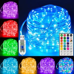 lot 2460 image: Ollny USB Rope Lights Indoor Color Changing, 33FT 100 LED String Lights with Remote, 18 Colors Christmas Light for Indoor Bedroom Party Wedding Holiday Decorations