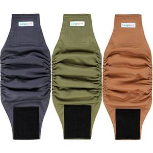 lot 2462 image: Langsprit Male Belly Bands for Dogs (Pack of 3) - High Absorbing Dog Wraps Male Washable - Reusable Small Doggy Doggie Puppy Dog Diapers M Size ColorZLH