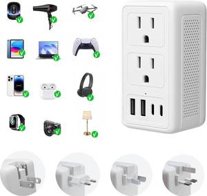 lot 2465 image: 2000W 220V to 110V Voltage Converter US to Europe for Hair Dryer, International Universal Travel Adapter with Type C A G I, Converter for European Travel with 2 USB Port 2 USB (White)