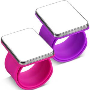 lot 2485 image: WILLBOND Magnetic Sewing Pincushion Wristband, 2 Pieces, with Flannelette Bag, Silicone Bracelet, Rose Red, Purple