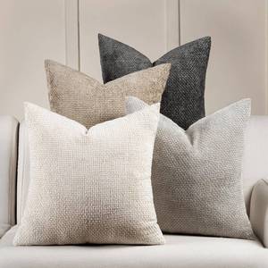 lot 2493 image: Volcanics Boho Throw Pillow Covers 20x20 Set of 2, Neutral Chenille Decorative Cushion Covers for Couch, Sofa, Bedroom, Living Room, Farmhouse & Mid-Century Modern Home Decor both covers are gray