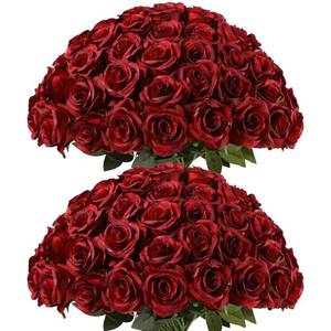 lot 3669 image: Kisflower 60 Pcs Burgundy Roses Artificial Flowers Bulk, Maroon Flowers Artificial Silk Roses with Stems for Decoration DIY Wedding Bouquet Bridal Shower Party Home Table Centerpieces Decor (Burgundy)