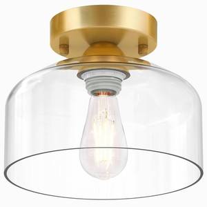 lot 3681 image: LACCEN Semi Flush Mount Ceiling Light Brushed Gold - Clear Glass Pendant Lamp Shade, Modern Farmhouse Light Fixture for Hallway Corridor Kitchen Entryway Bedroom, Bulb Not Included