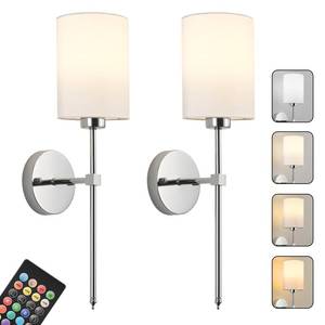 lot 3683 image: Battery Operated Wall Sconces Set of Two,Wireless Rechargeable Wall Light With Remote Control, Dimmable, Amber LightWarm WhiteNatural WhiteDaylightRGB,Timer,for Living Room,Bedroom,Entryway,Chrome