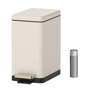 lot 3685 image: Mbillion Bathroom Trash Can with Lid-Stainless Steel Step Slim Garbage Can-Metal Wastebasket-10L2.6 Gallon Rectangle Pedal Trash Bin for Narrow Office, Kitchen, Bedroom, Toilet-Soft Close, White