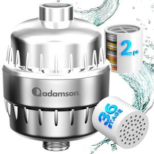 lot 4303 image: Adamson Shower Filter for Hard Water �� 36-Stage Filtered Shower Head, Helps Reduce Chlorine �� Supports Healthier Skin & Hair �� High Output �� Easy Tool-Free Install �� Extra Cartridge Included