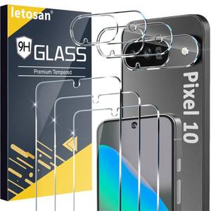 lot 4340 image: letosan 3 Pack for Google Pixel 10 Screen Protector Tempered Glass  3 Pack Camera Lens Protector, Military Grade Shatterproof, 9H Hardness, Fingerprint Unlock,Case Friendly 6.3 Inch
