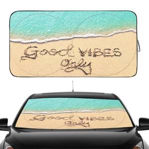 lot 4344 image: Gven Windshield Sun Shade, Car Front Window Shades Cute Sunshade Windshield Cover Sun Visor Shield Block Automotive Interior Protector Blocks UV Rays for Car Pickup Truck SUV (Good Vibes, L)