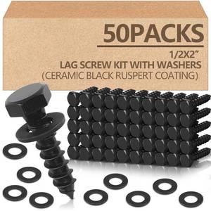 lot 4366 image: Tandefio 50 Pack 12x 2 Ceramic Black Lag Screw Kit with Washers Hex Lag Bolts Wood Screws Heavy Duty Hot Dip Galvanized Double Layer for Wood Decks Fences