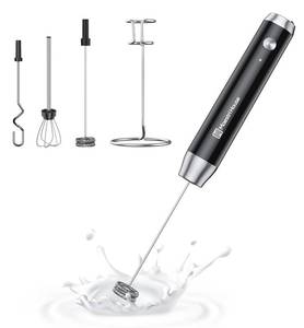 lot 4371 image: Maestri House Rechargeable Milk Frother with 3 Heads, LunaFro AS Handheld Electric Foam Maker Waterproof Detachable Stainless Steel Whisk Drink Mixer Foamer with Stand for Lattes, Cappuccino, Egg