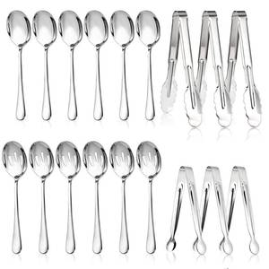 lot 4373 image: Mwellewm 18Pcs Serving Utensils, Serving Spoons for Buffet, Serving Tongs for Food, Large Slotted Spoons, Stainless Steel Banquet Cutlery Set for Parties Weeding Birthday Entertaining Catering(Silver) ONLY SEVEN PIECES SEE PICTURE
